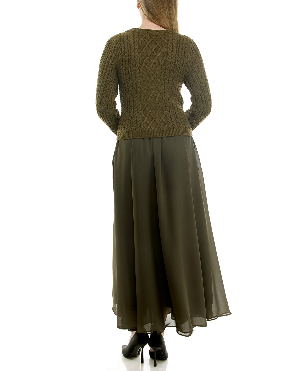 Taylor Women's Sleeveless Midi Dress With Cardigan Set In Green