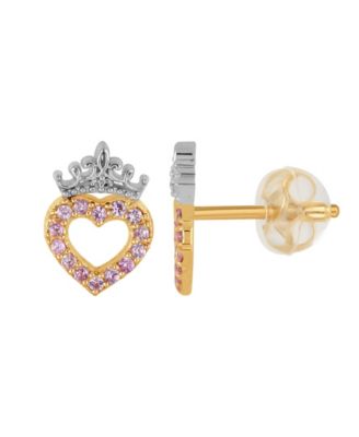 Cubic Zirconia Heart Stud Earrings in 10k Yellow Gold