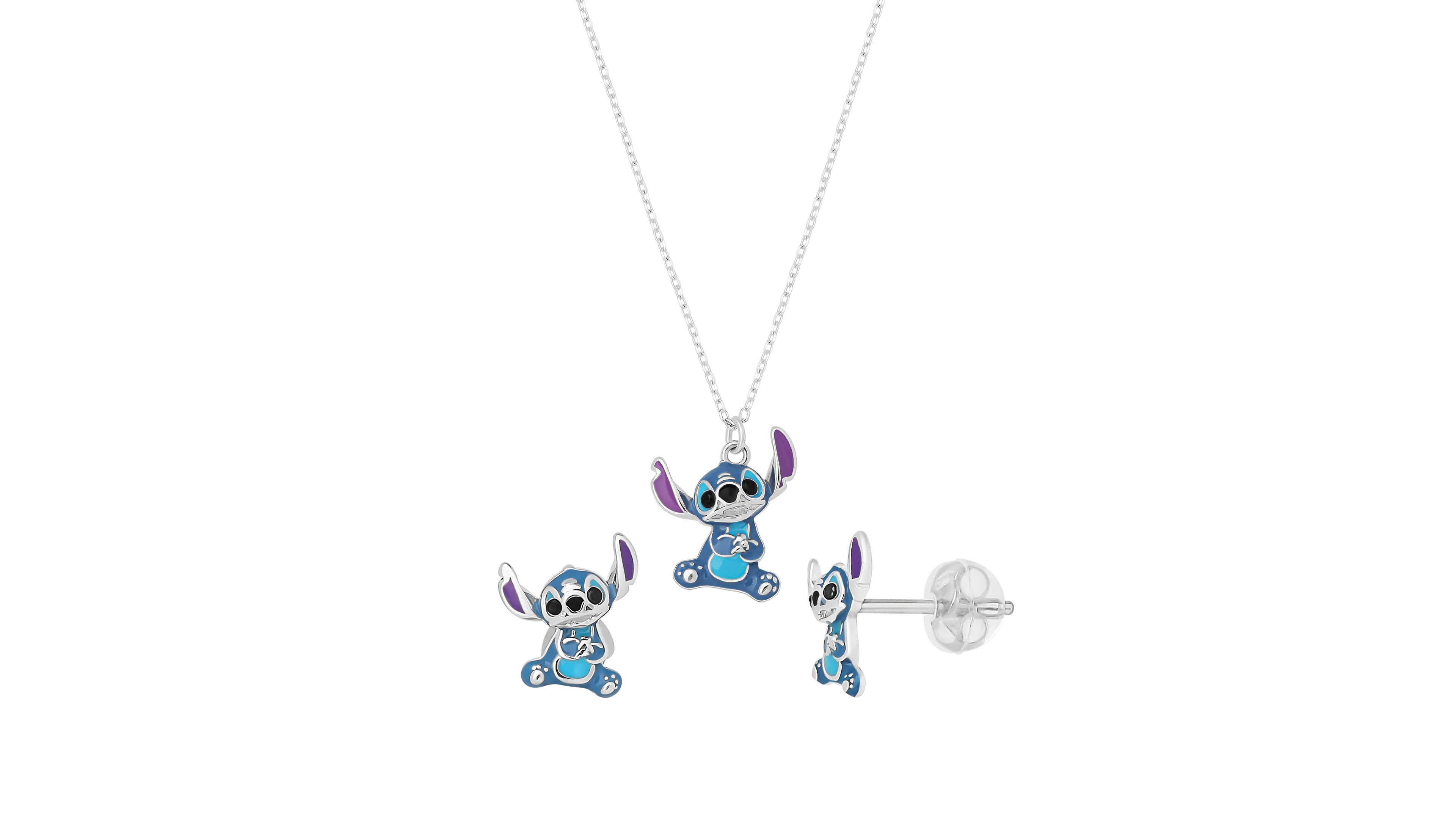 Disney 2-Piece Stitch Necklace and Earrings Set in Sterling Silver