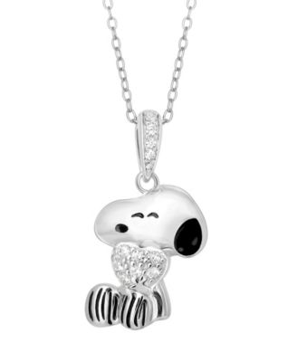 2-Pc. Cubic Zirconia Snoopy Necklace and Earrings Set in Sterling Silver