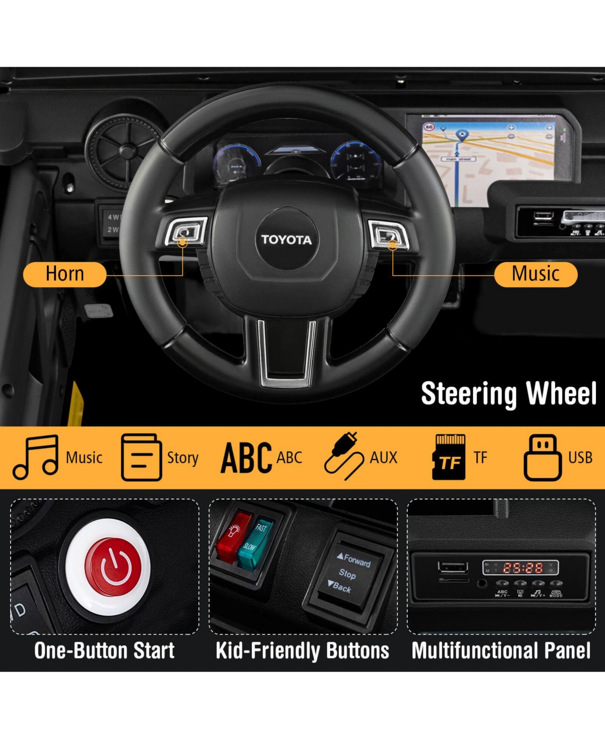 Costway Outdoor & Ride On Toys 24V 2 Seater Ride on Car for Kids Licensed Toyota LC250 Ride on Truck with Remote