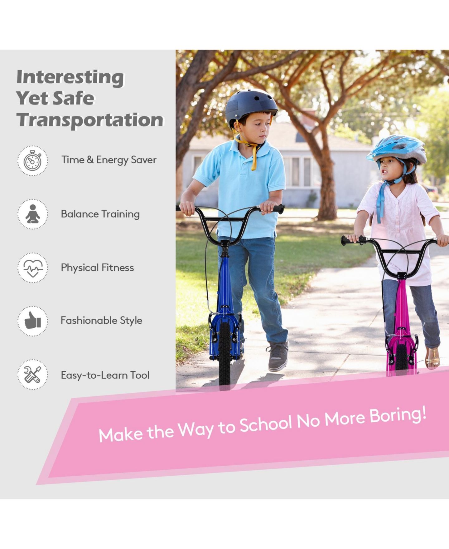 Детская игрушка GIVIMO Height Adjustable Kid Kick Scooter with 12-Inch Air-Filled Wheel, Folding, Ages 6+, цвет: Розовый — фото 7