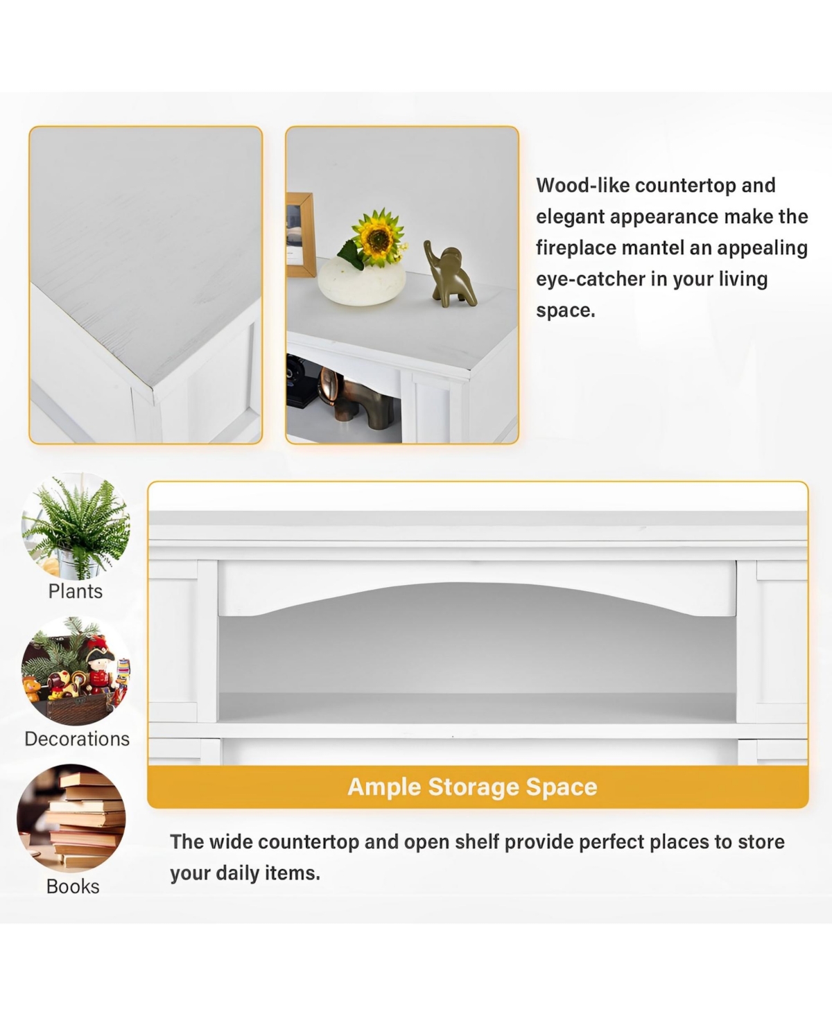 18 Inch 1400W Electric Tv Stand Fireplace with Shelf