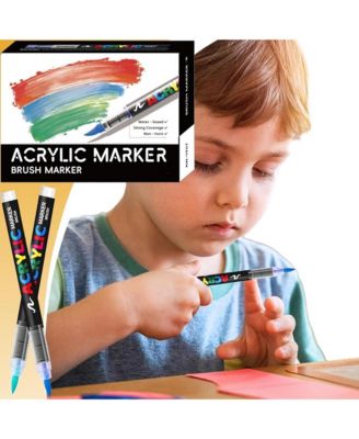 24 Colors Soft Brush Tip Markers, Art Supplies Kit for Kids And Adults, for Ceramic, Stone, Rock, Canvas, Fabric and Wood