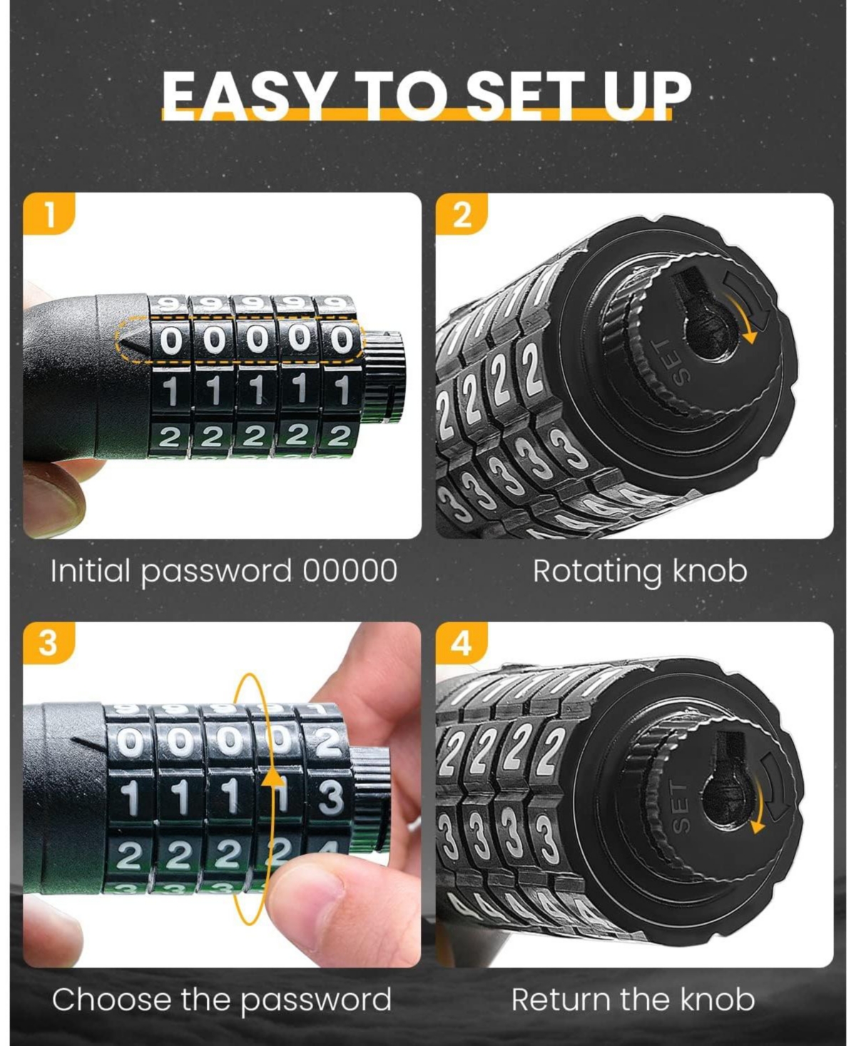 Batfox Bike Lock Cable with Combination, Heavy-Duty 5-Digit Resettable Bicycle Anti-Theft, w/ Mounting Bracket for and Scooters