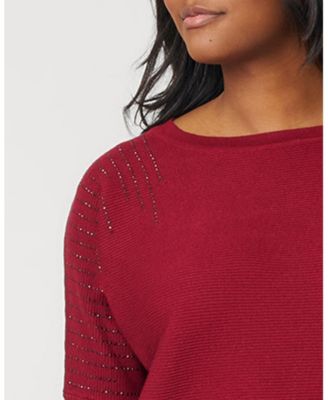 Women's Ribbed Dolman Sweater with Hotfix Detail