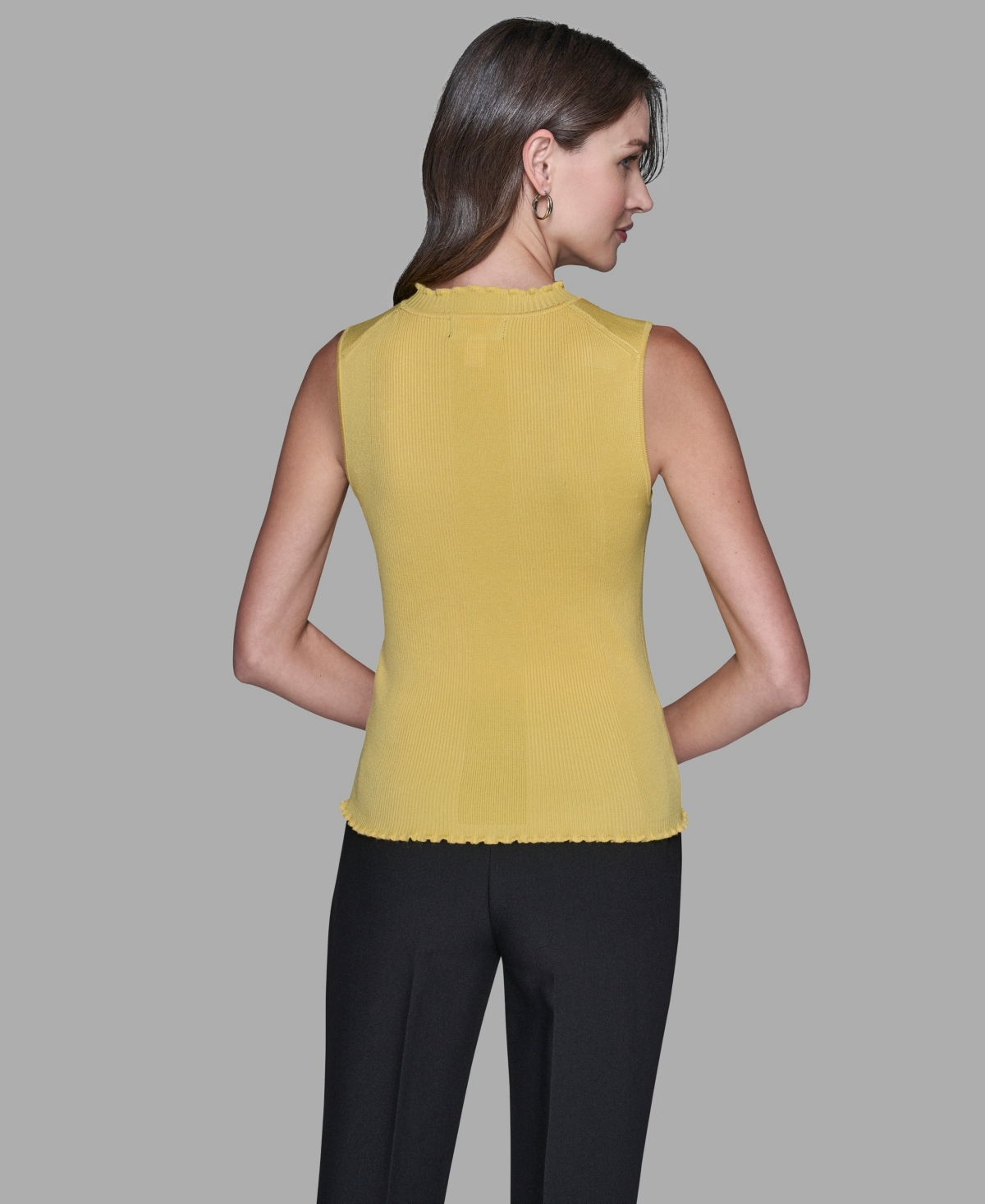 Karl Lagerfeld Women's Ruffled Rib-knit Sleeveless Top In Yellow