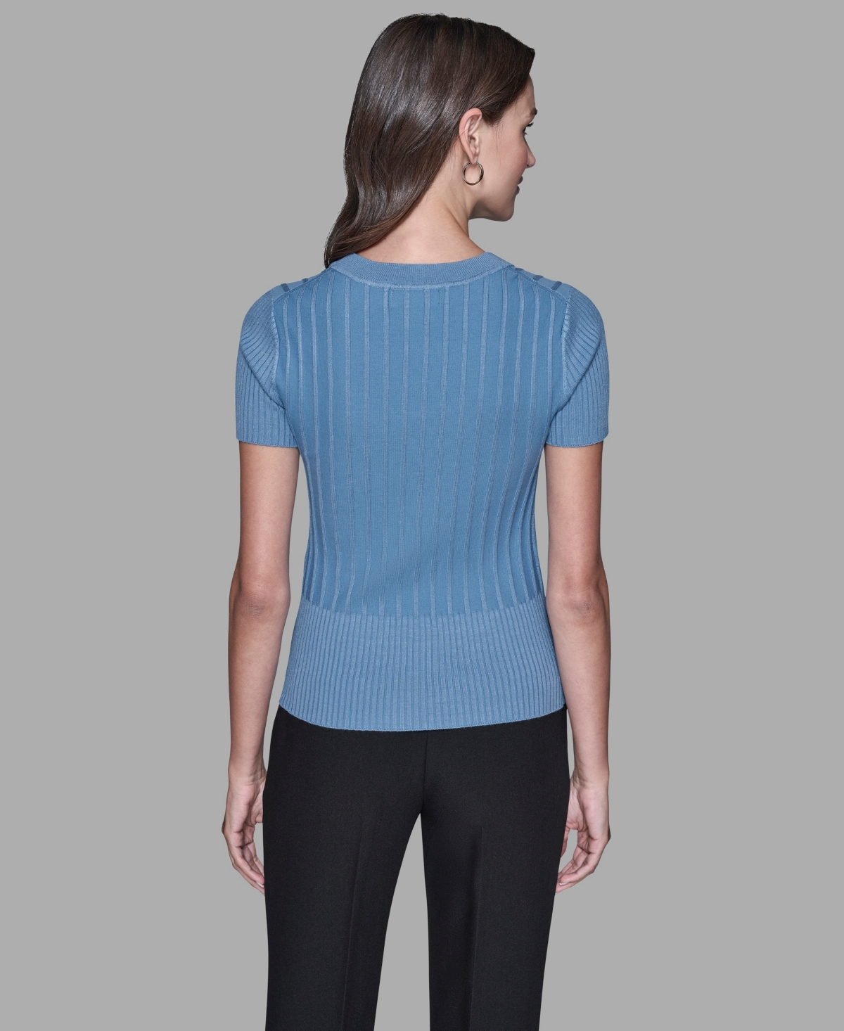 Karl Lagerfeld Women's Ribbed Short-sleeve Sweater In Blue
