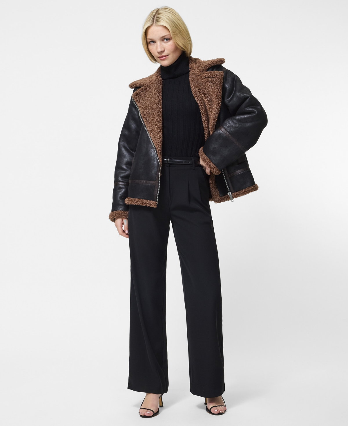 French Connection Women's Collared Faux Suede Zip-up Jacket In Black