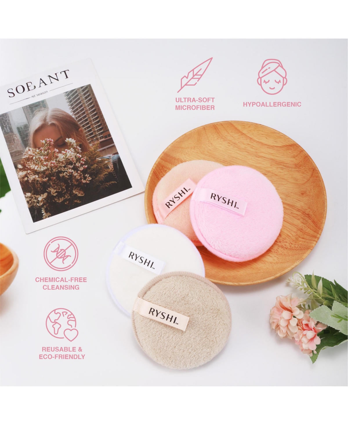 Pursonic Flawless Blend & Clean Bundle: Finger Beauty Blenders , Reusable Makeup Remover Cloths