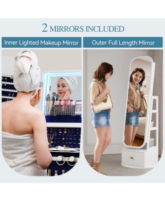 Standing Jewelry Cabinet with Full-Length Mirror & Storage