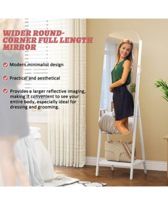 Round Mirror Jewelry Cabinet with Door & Wall Storage