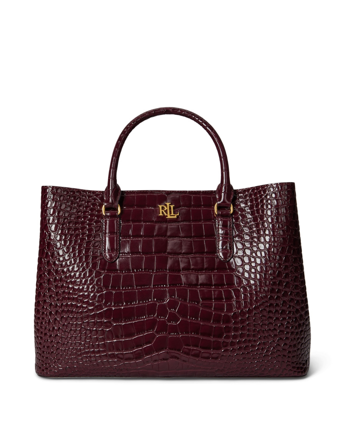 Ralph Lauren Marcy Large Embossed Leather Satchel Bag In Burgundy