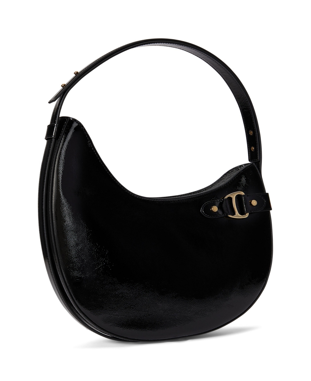 Ralph Lauren Crinkle Patent Leather Tasha Shoulder Bag In Black
