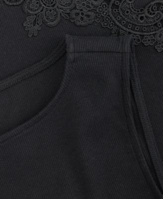 Women's Knit Sleeveless Boat-Neck Lace Top