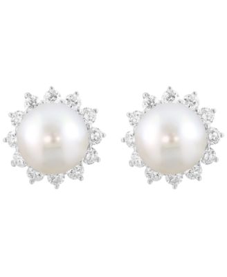Freshwater Pearl (10mm) and Lab Grown Diamond Earrings (1-3/8 ct. t.w.) in Sterling Silver
