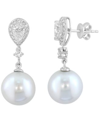 Freshwater Pearl (11.5mm) and Lab Grown Diamond Earring (3/8 ct. t.w.) in Sterling Silver