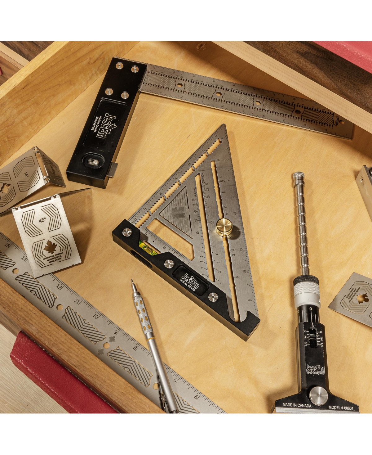 Jessem 07430 Quick Angle Square Stainless Steel Speed Square with Built In Level - Imperial