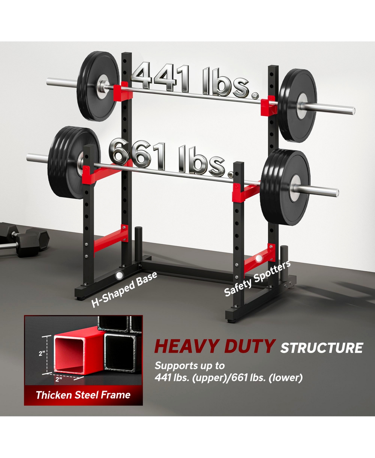Soozier Adjustable Squat Rack, 660lbs Heavy Duty Barbell Rack,