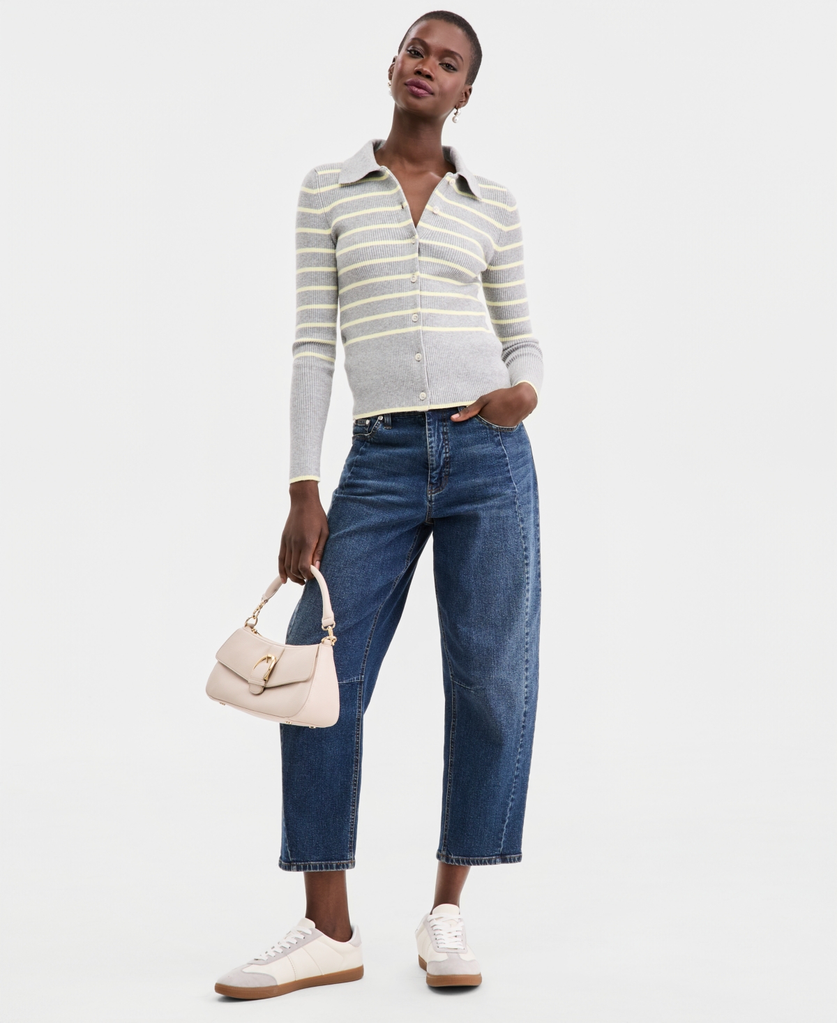 On 34th Women's Striped Collared Cardigan , Macy's Exclusive