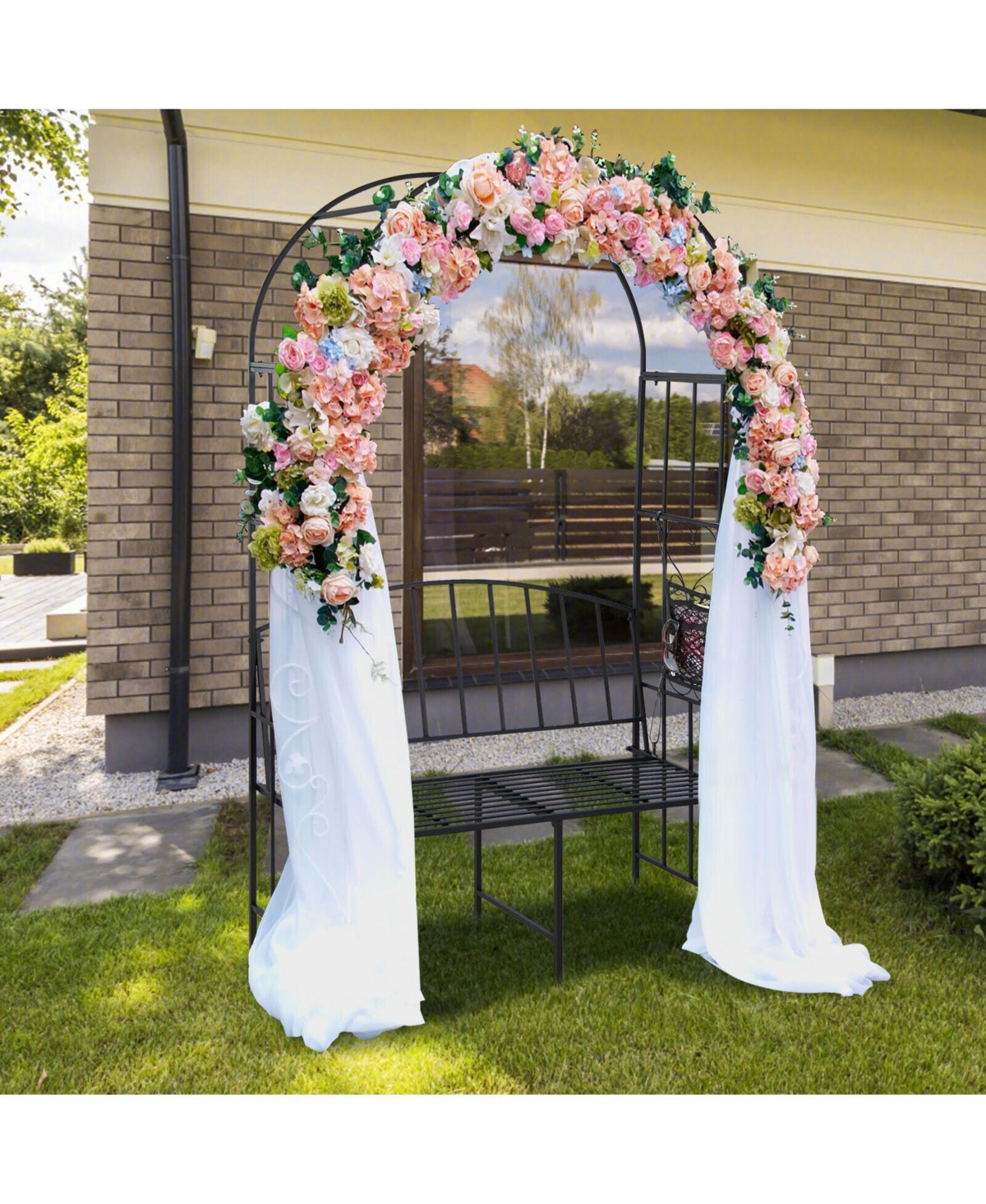Steel Garden Arch with 2-Seat Bench