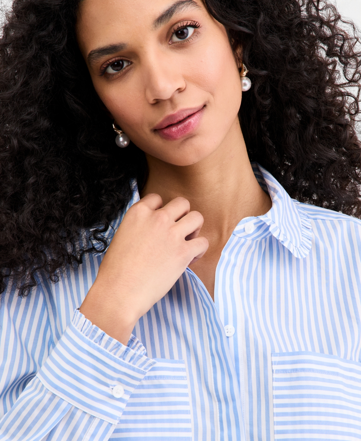 On 34th Women's Ruffle Trim Button-Down Shirt, Macy's Exclusive
