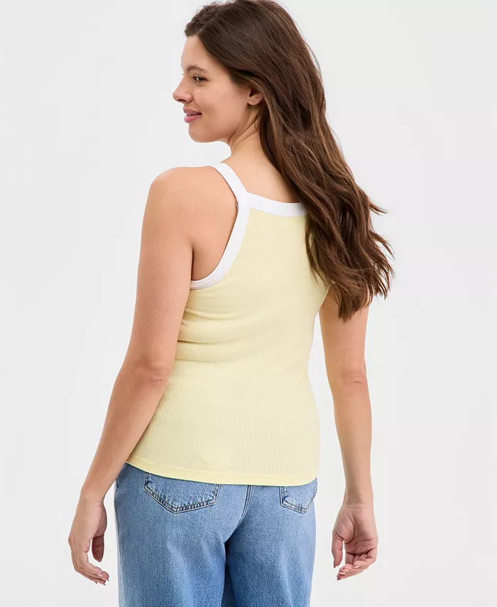 Women's Knit Solid Colored-Trim Button-Up Tank Top - thumbnail 3