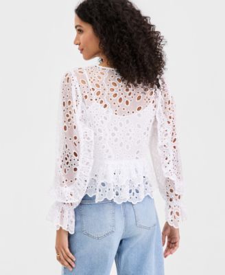 Women's Woven Long-Sleeve Cut-Work Blouse, Macy's Exclusive