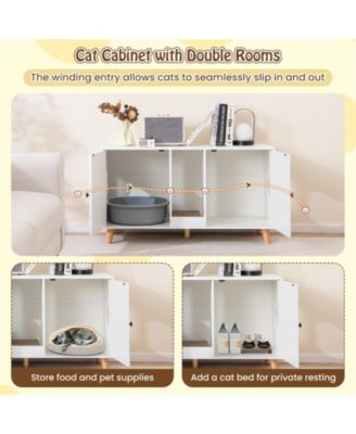 43'' Cat Litter Box Enclosure for 2 Cats w/ Double Rooms 2 Sisal Scratching Mats