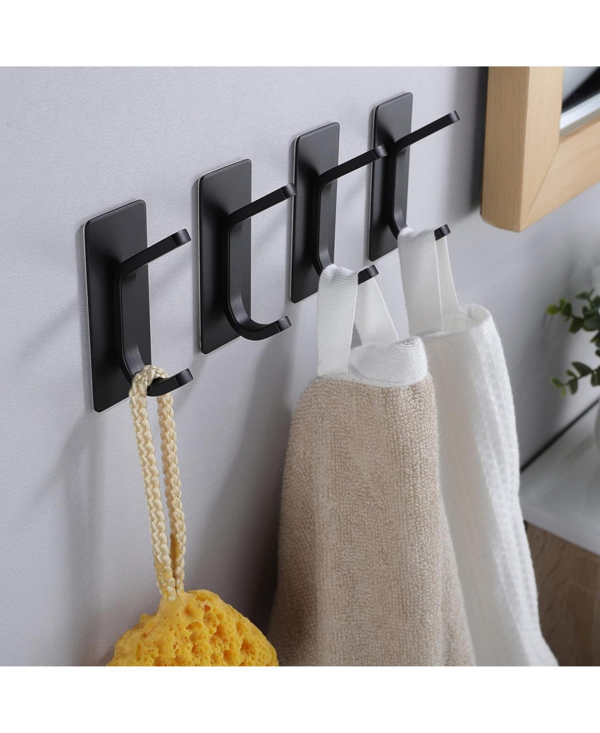 Towel Hook/Adhesive Hooks - Black Wall Hooks Stick for Bathroom and Kitchen Heavy Duty Hooks 4-Pack, Stainless Steel