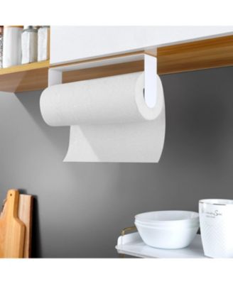  11.2"×1.8"×4.3" with 1.2"  Adhesive Paper Towel Holder Under Cabinet - Stainless Steel Paper Towel Rack Stick on Wall Mount for Kitchen, White