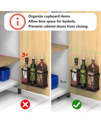 3 Pack Adhesive Cabinet Organizer - Wall Mounted Pantry Door Organizer Bin Holder for Tupperware Lid Kitchen Wall Under Sink Basket Slim Space Black