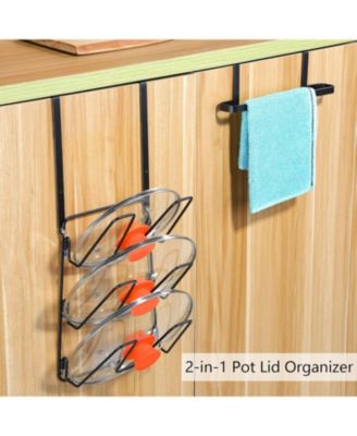 2 Pack Pot Lid Organizer for Cabinet, 6-Tier Pot Lid Holder Over Cabinet Door, Pot Lid Rack for Kitchen Cabinet Organizer, Inside the Cabinet Pots