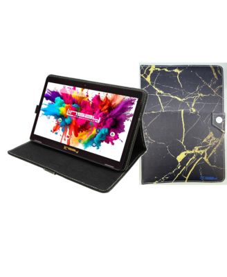 10.1" Tablet Octa Core 128GB Bundle with Black and Gold Marble Case Newest Android 15