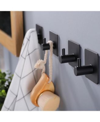 1.77×1.77 inches 8 Packs Adhesive Hooks for Hanging, Towel Hooks Adhesive Wall Hooks for Bathrooms Kitchen Black No Damage