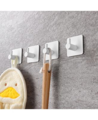 Adhesive Hooks - Towel Hook Heavy Duty Wall Hooks Stick on for Hanging Robe/Coat in Bathroom, Bedroom, SUS-304 Stainless Steel White 4 Packs