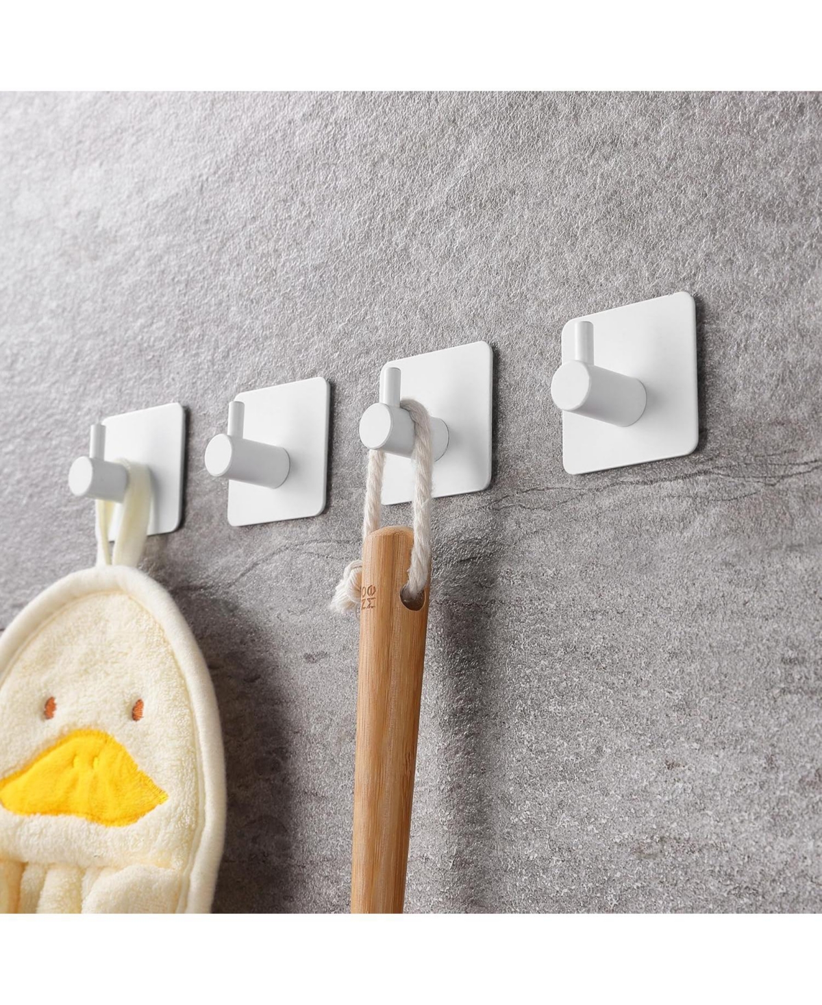 Adhesive Hooks - Towel Hook Heavy Duty Wall Hooks Stick on for Hanging Robe/Coat in Bathroom, Bedroom, Sus-304 Stainless Steel White 4 Packs