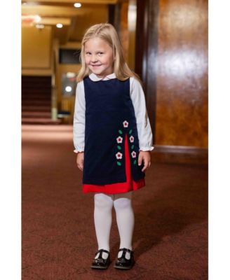 Baby Girls Corduroy Jumper With Flowers