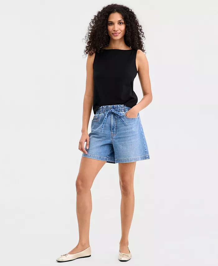 Women's High-Rise Paperbag-Waist Jean Shorts