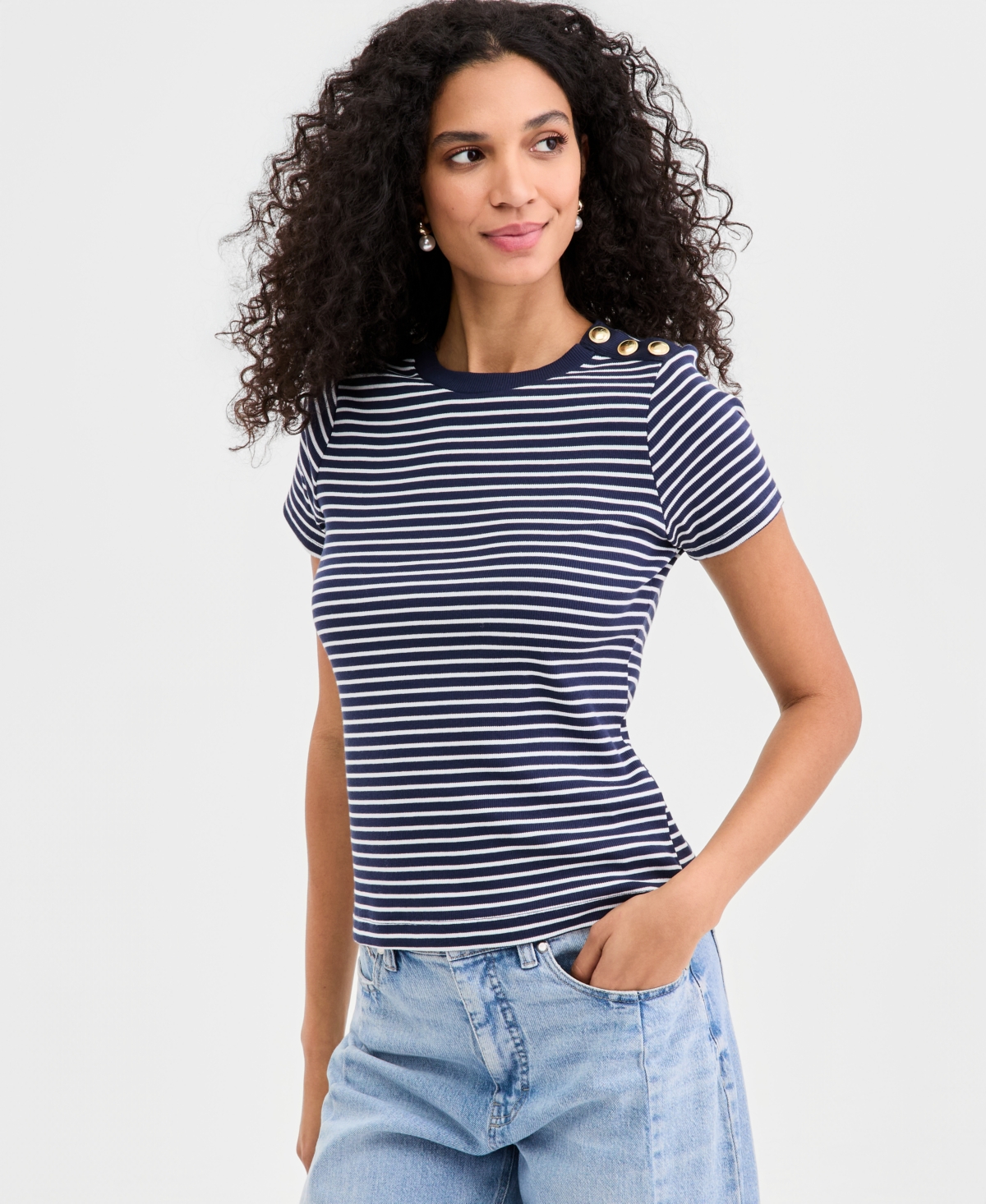 On 34th Women's Knit Short-Sleeve Button-Shoulder Top, Macy's Exclusive