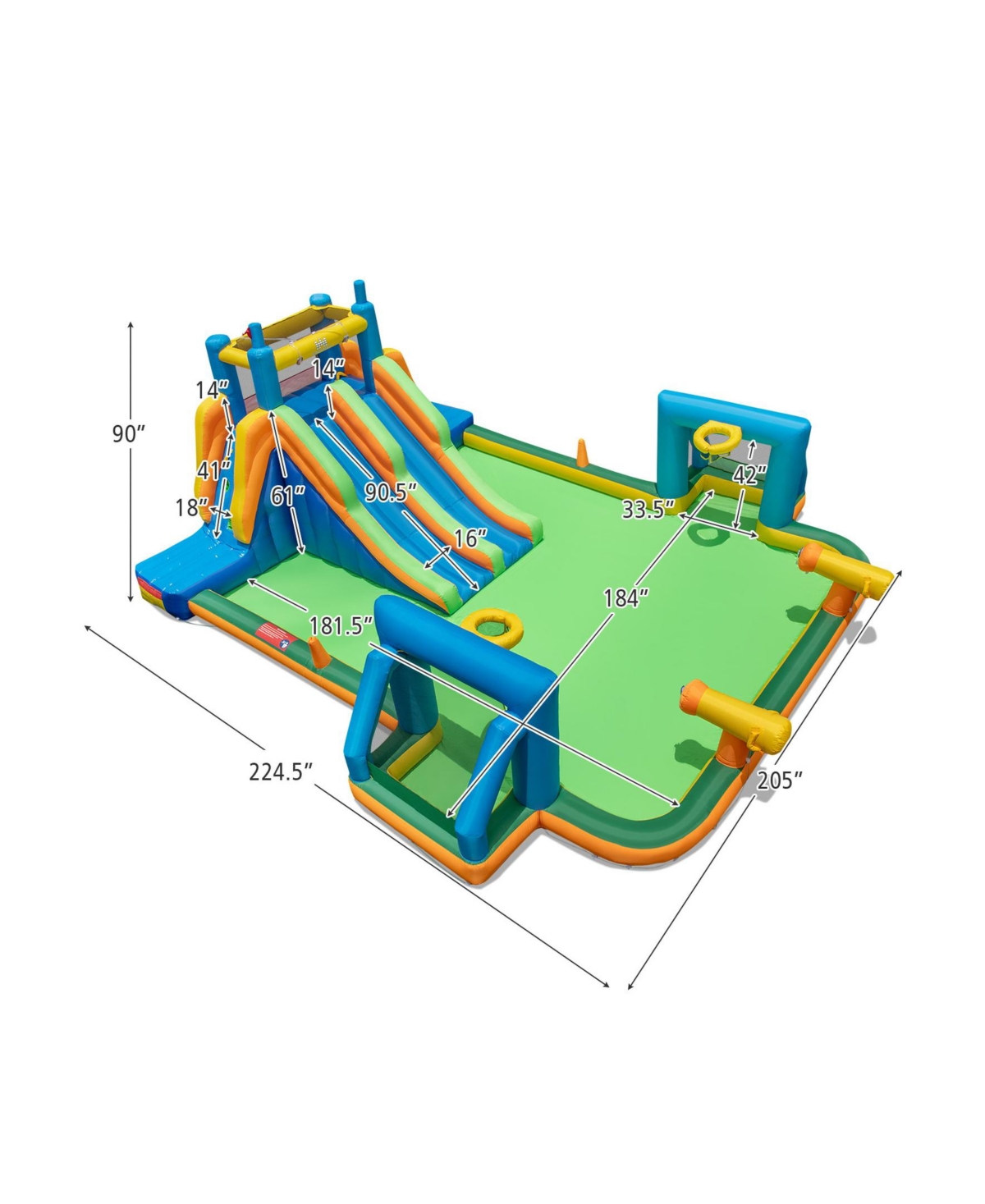 Kids Inflatable Water Slide with 2 Long Slides and 2 Soccer Gates with 1100W Blower