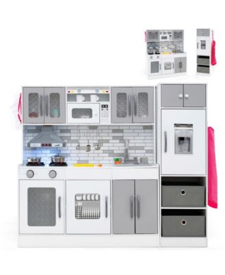 Wooden Kitchen Playset with Lights and Sounds for Ages 3+-Gray