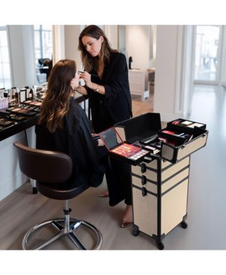 Rolling Makeup Train Case on Wheels 4in1 Cosmetology Art Deco Pastel