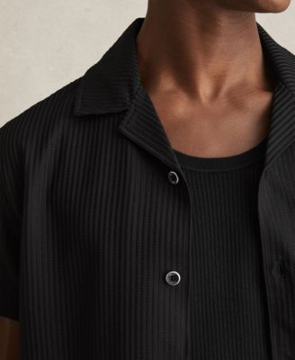 Men's Textured-Knit Cuban-Collar Shirt