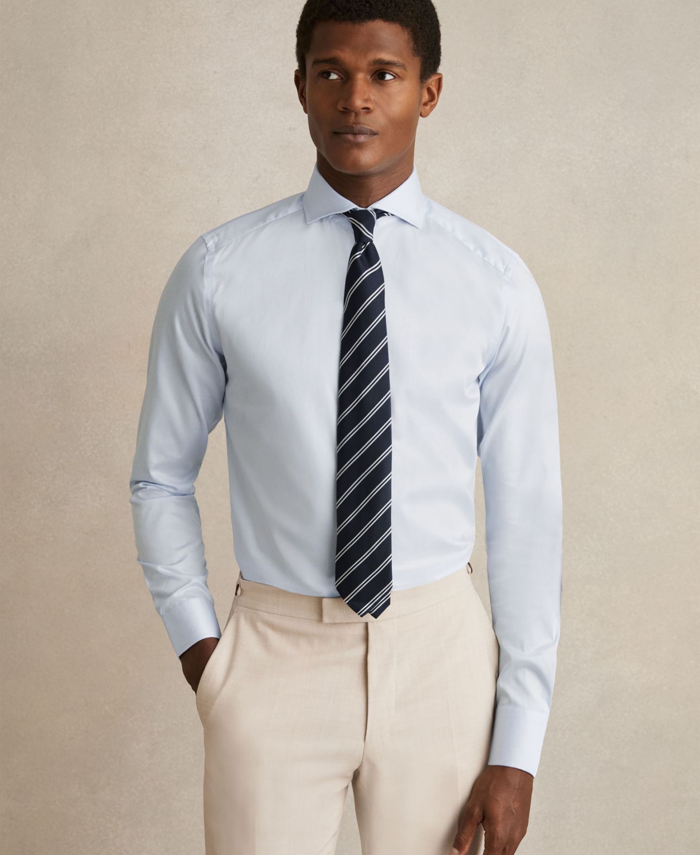 Мужская рубашка REISS Storm Cotton-Twill Two-Fold Slim-Fit, цвет: Мягкий синий — фото 5