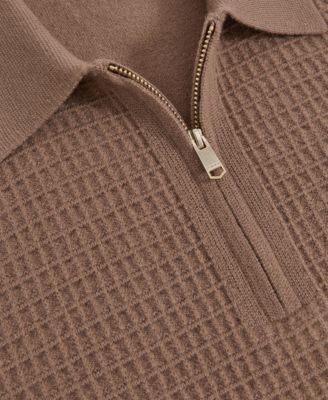 Men's Wool Waffle-Knit Half-Zip Polo Sweater