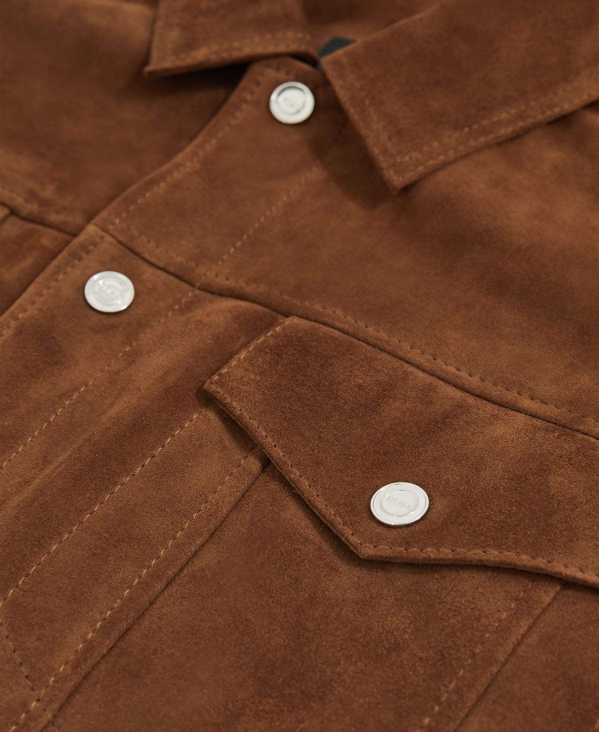 Reiss Edington Suede Press Stud Trucket Jacket In Brown