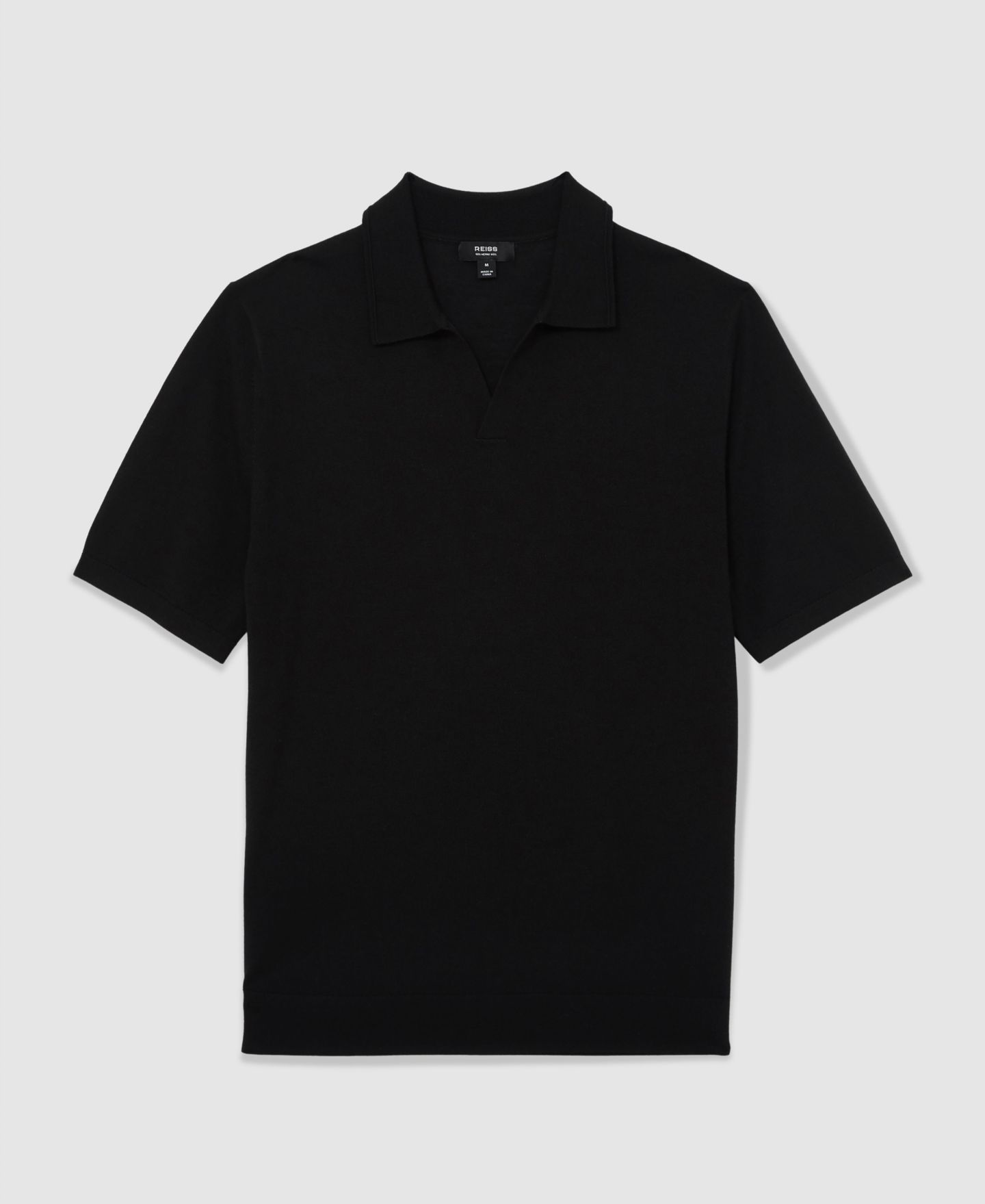 Мужское поло REISS Duchie Merino Wool Open Collar Polo Shirt, цвет: Чёрный — фото 5
