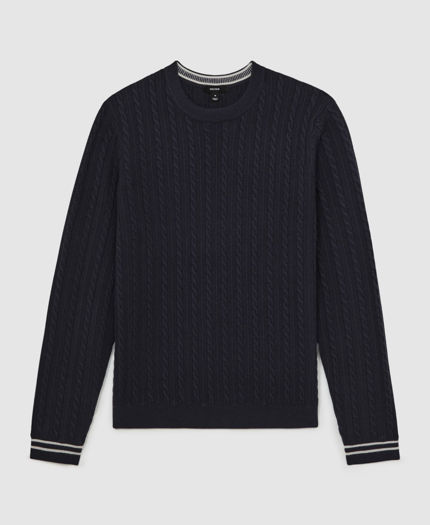 Мужской свитер REISS Luca Regular Fit Cable-Knit Wool-Blend, цвет: Полуночный тёмно-синий — фото 5