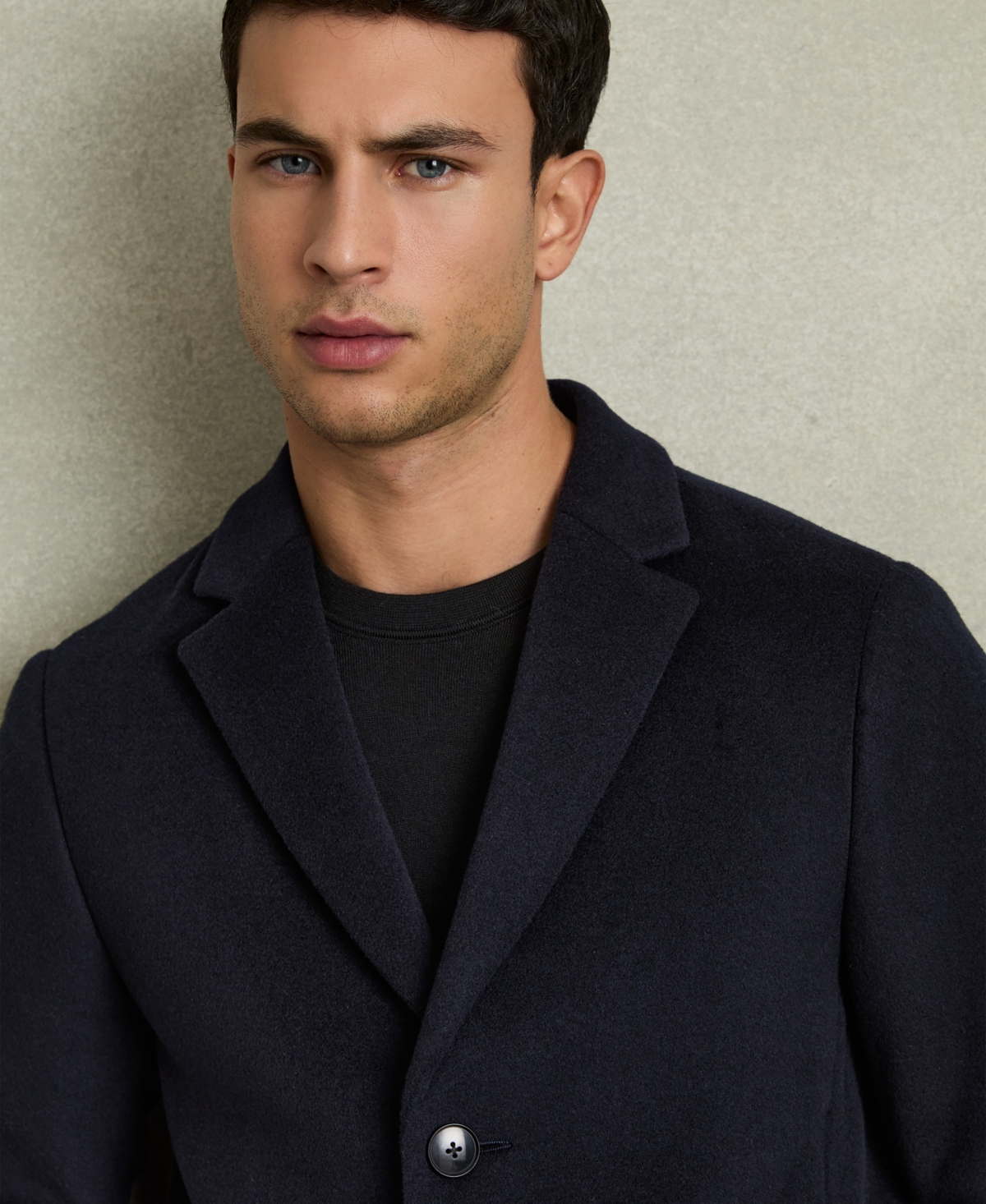 Reiss Gable Long Sleeved Single Breasted Wool Blend Overcoat In Blue
